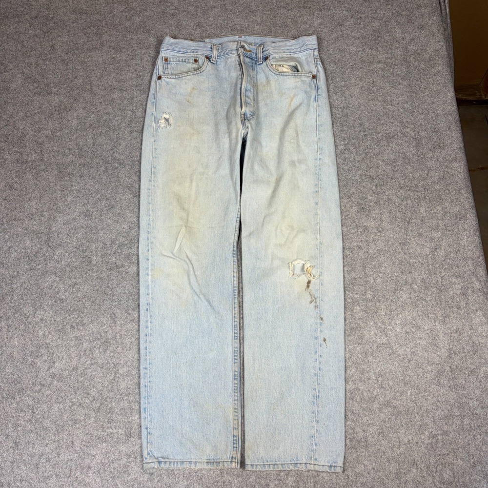 Vintage Levis 501 Jeans Light Wash Distressed Straight Leg Denim 33x30 Mens